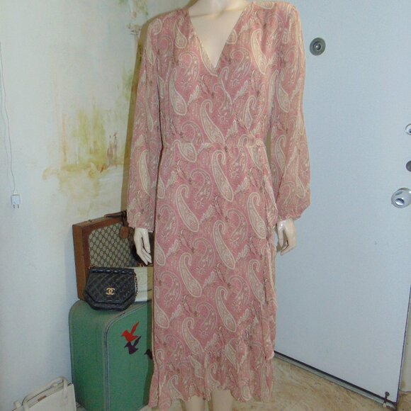 Sanderson of London X Paige Silk Palazzo Midi Wrap Dress Lipstick Pink Large L - Picture 1 of 14